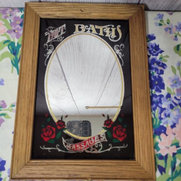 Vintage Hensley Hot Baths and Massages Mirror Art, 8x11 - Picture 2 of 3
